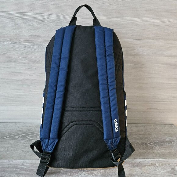 Adidas Classic Navy 3 Stripe Backpack Front Zip Pocket & Side Mesh Pockets Bag - Picture 5 of 16